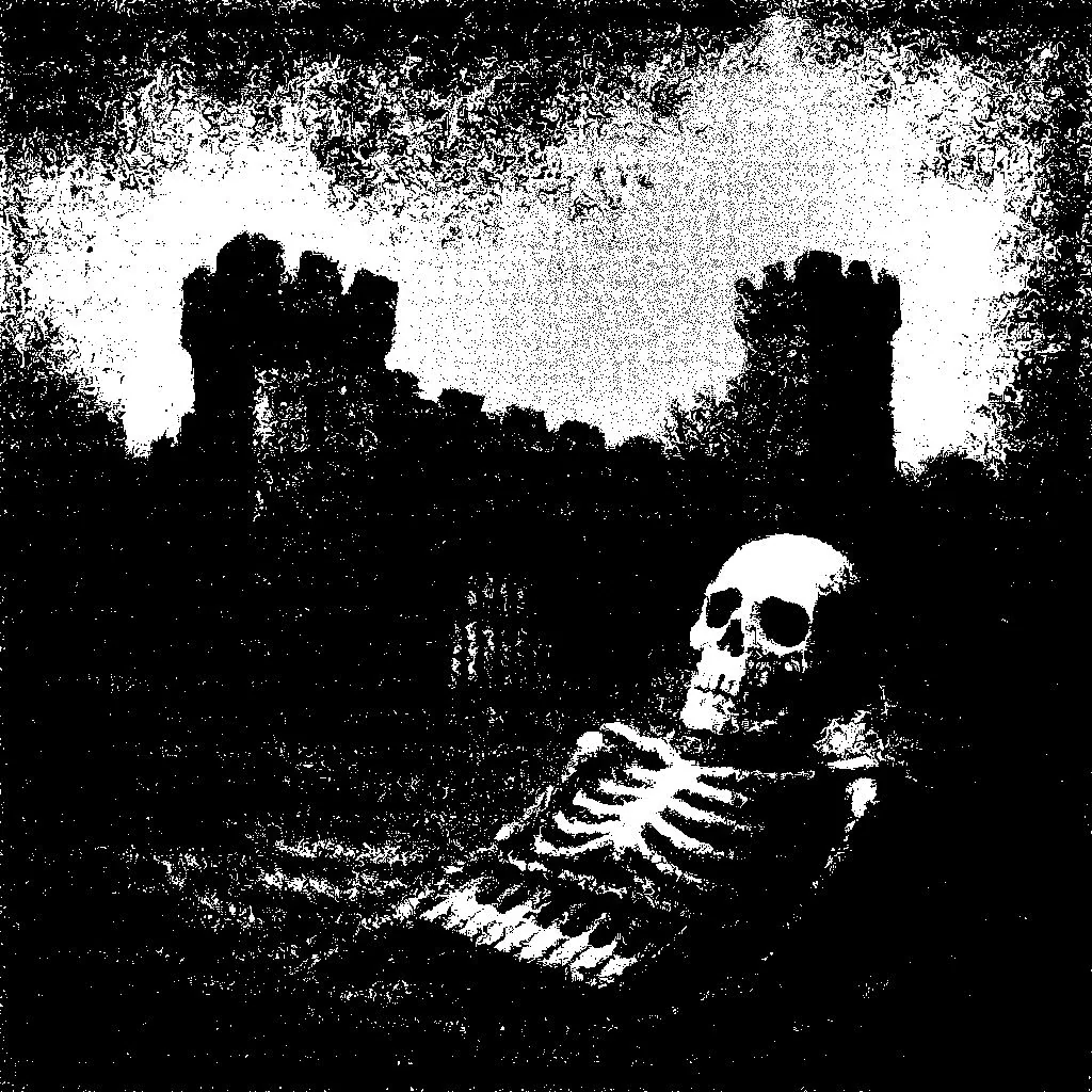 The Crypt Vapor — skeletal monochrome artwork